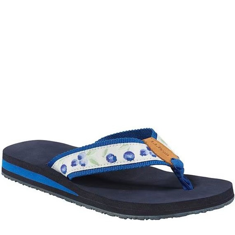 NEW~L.L.Bean Classic Maine Isle Blueberry Pattern Cushioned Flip Flops 9M   $40